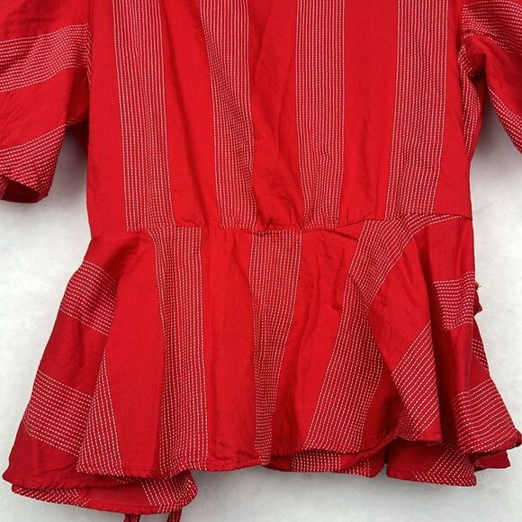 LOFT Petite Red Cotton Striped Wrap Top Sz  LP - Picture 6 of 12